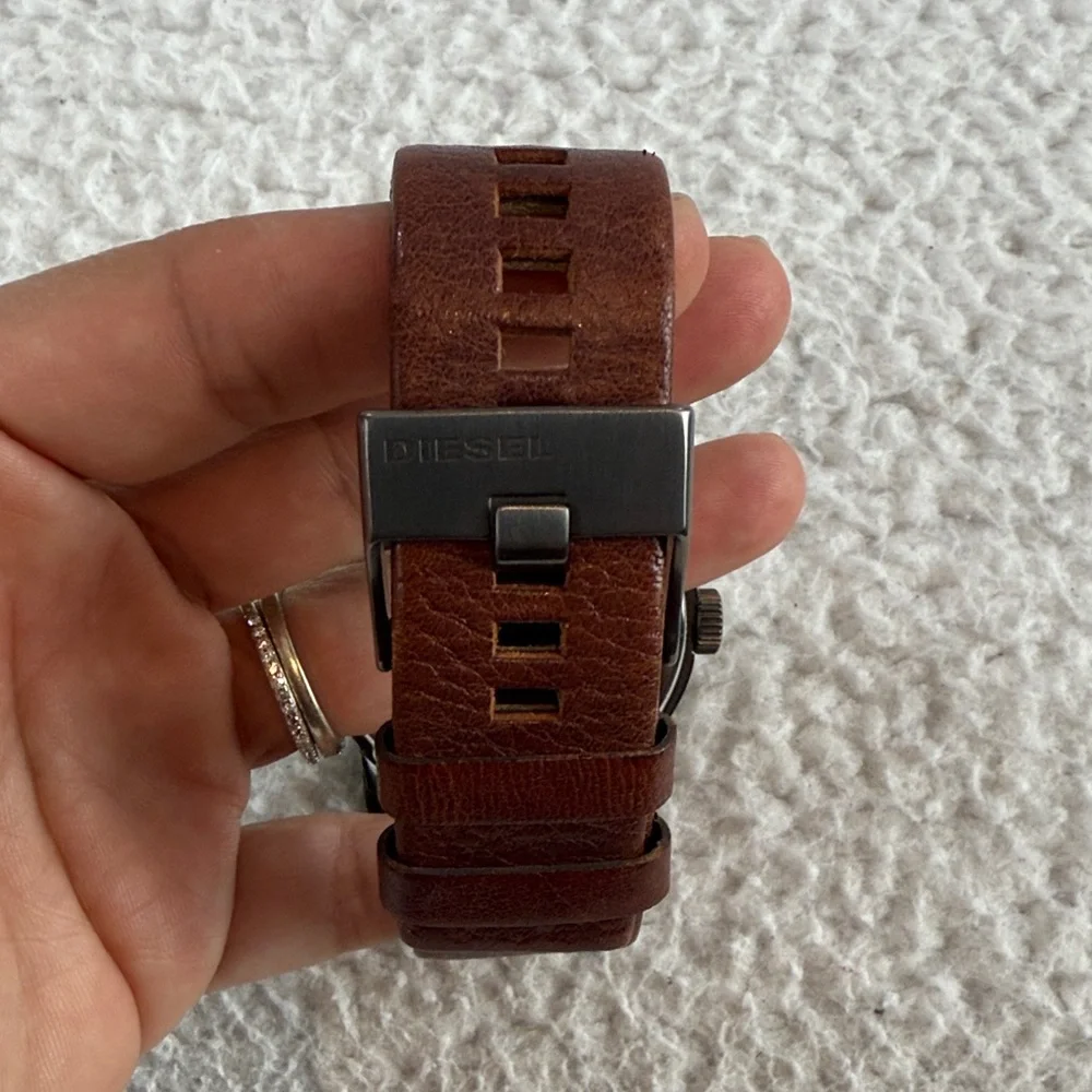Diesel Oversized Grayed Out‎ Black Dial with Brown Leather Strap Watch Men’s